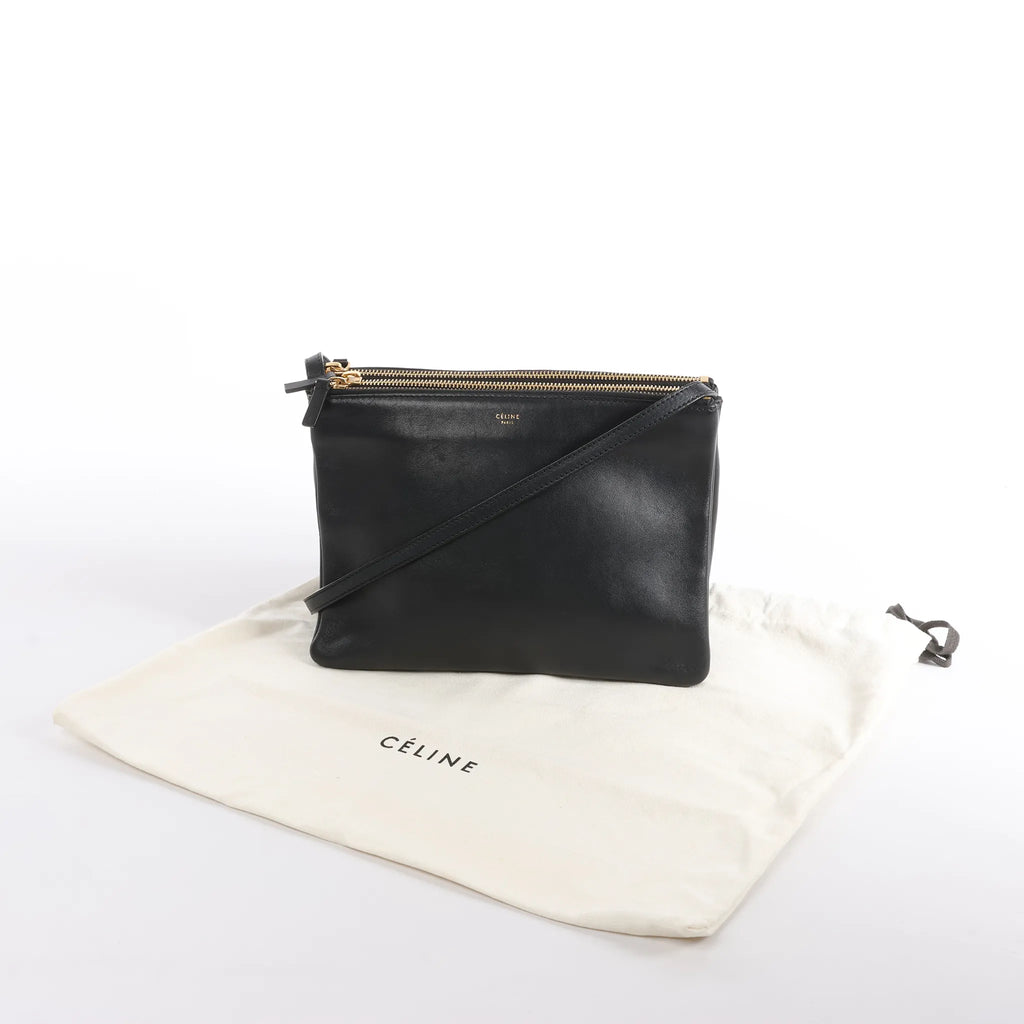 Celine Trio Large Leather Crossbody bag in Black