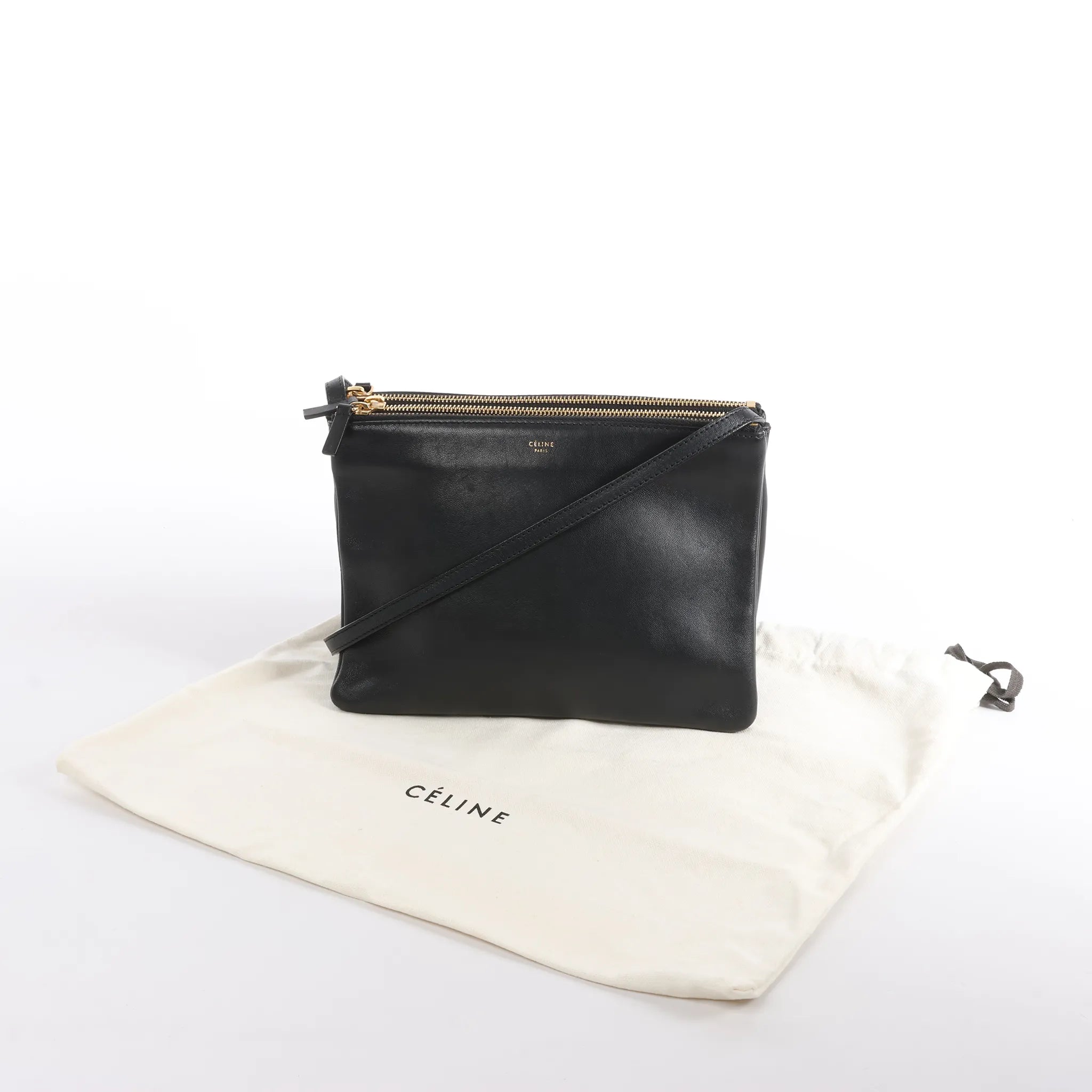 Celine Trio Large Leather Crossbody bag in Black