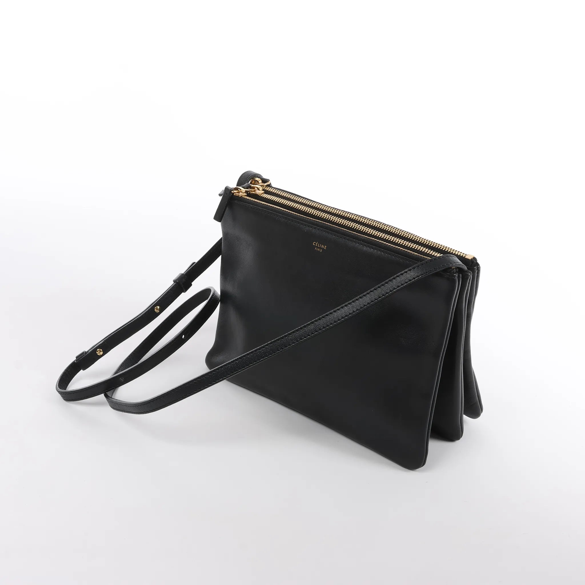 Celine Trio Large Leather Crossbody bag in Black