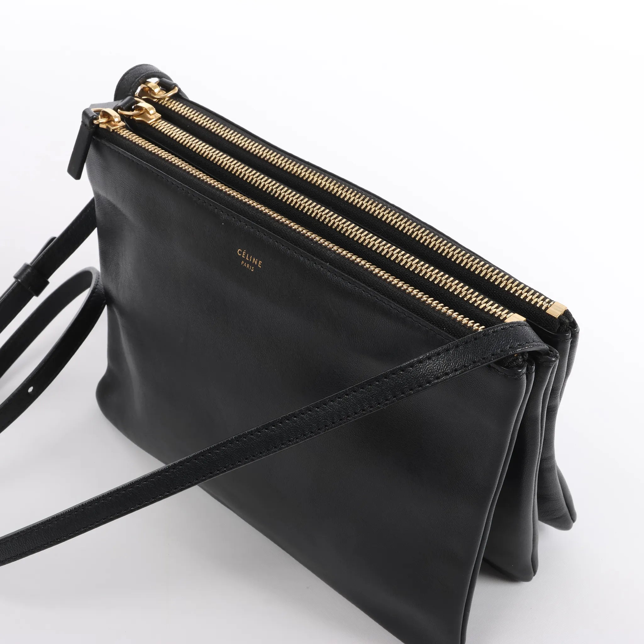 Celine Trio Large Leather Crossbody bag in Black