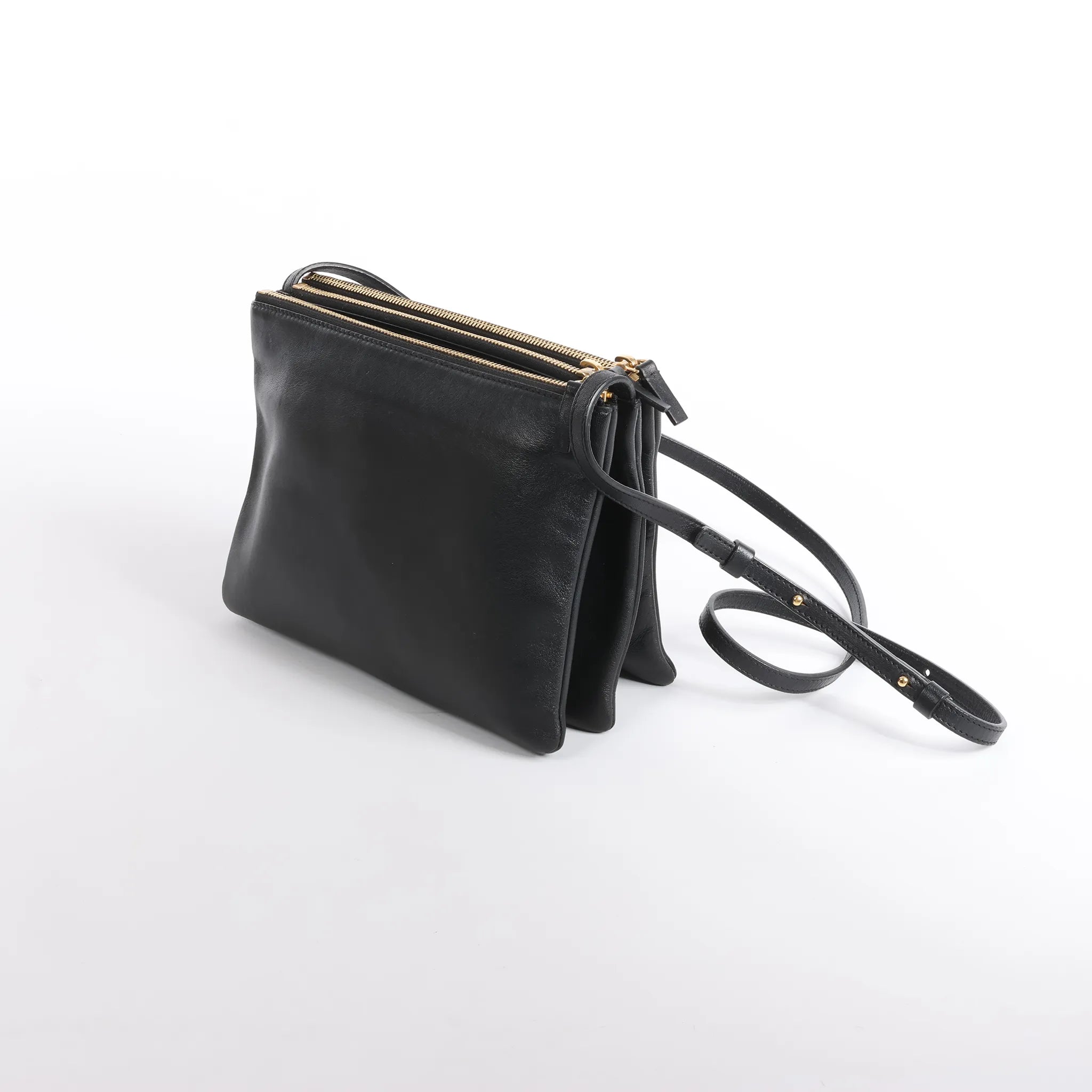 Celine Trio Large Leather Crossbody bag in Black