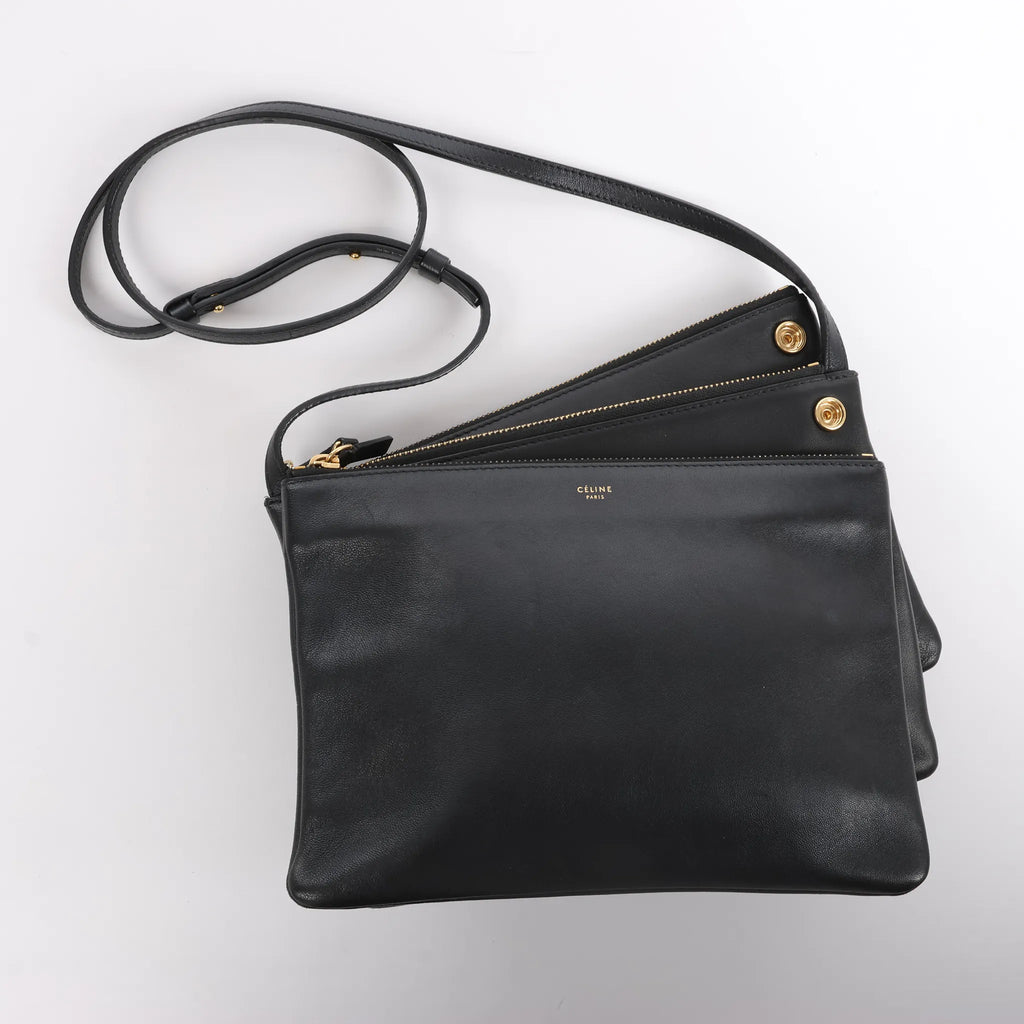Celine Trio Large Leather Crossbody bag in Black