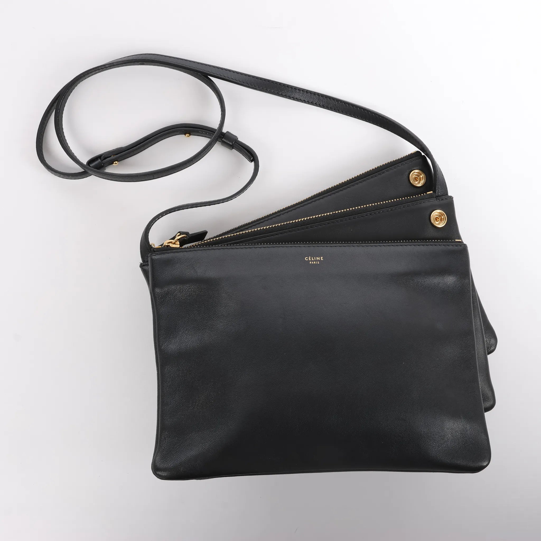 Celine Trio Large Leather Crossbody bag in Black