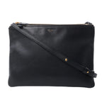 Celine Trio Large black leather crossbody bag with a rectangular shape, top zip closure, gold-tone logo and adjustable shoulder strap.