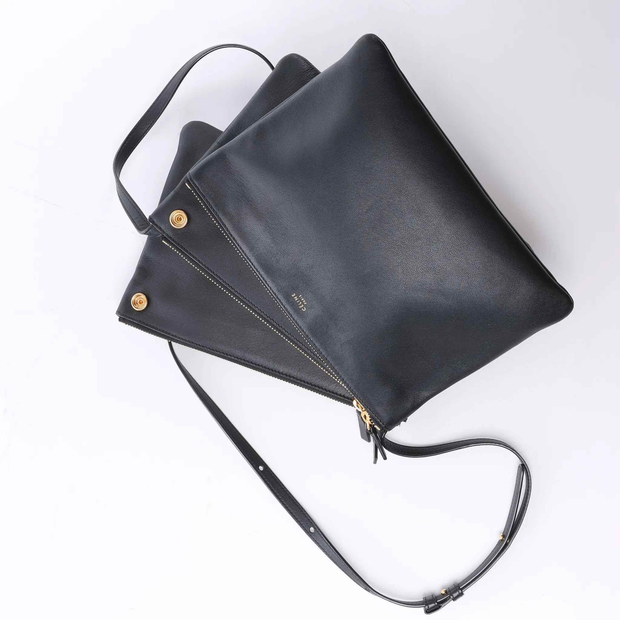 Celine Trio Large Leather Crossbody bag in Black