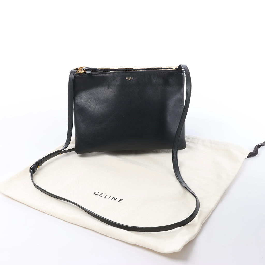 Celine Trio Large Leather Crossbody bag in Black