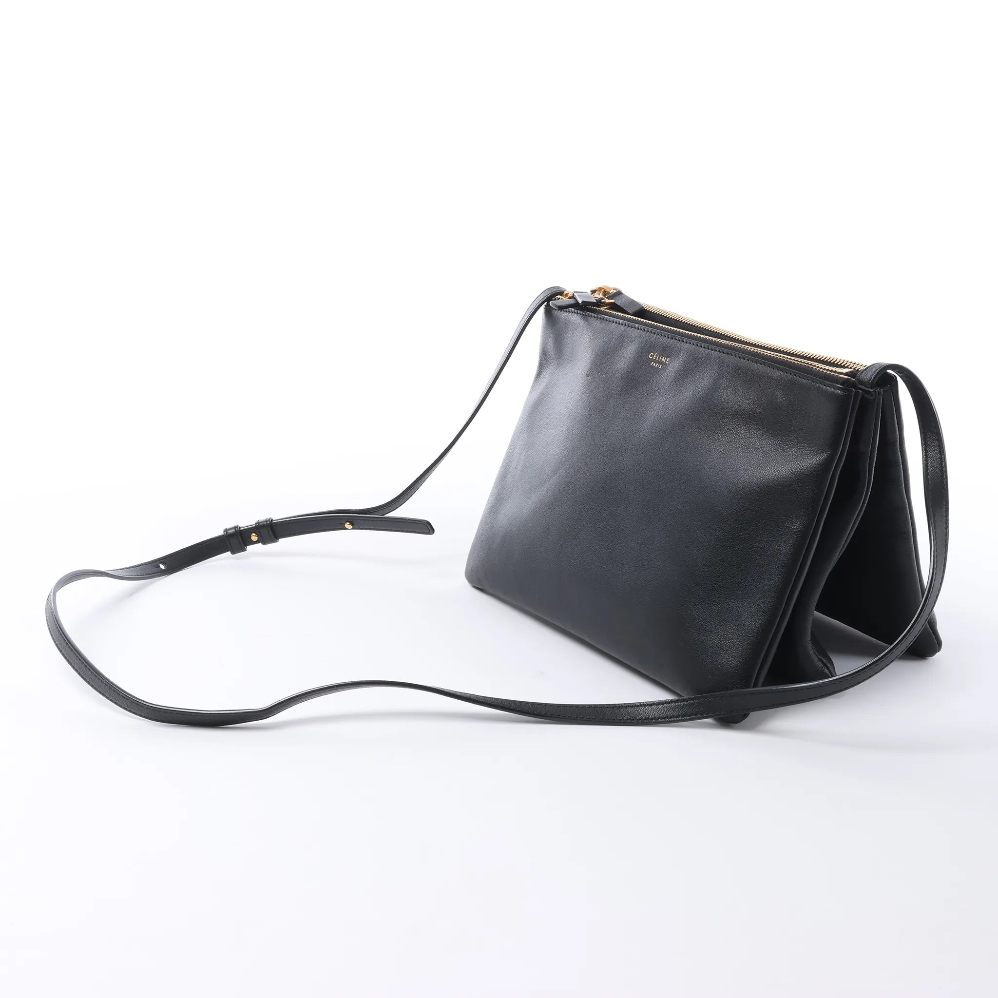 Celine Trio Large Leather Crossbody bag in Black