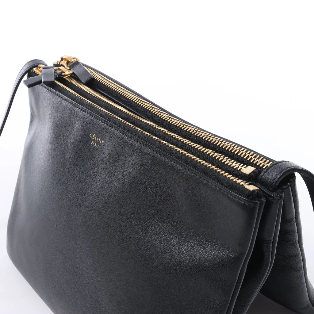 Celine Trio Large Leather Crossbody bag in Black