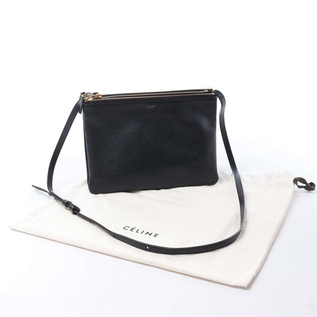 Celine Trio Large Leather Crossbody bag in Black