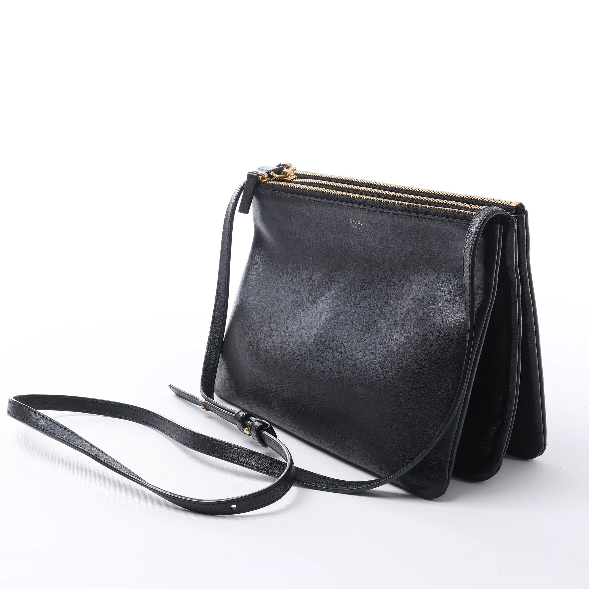 Celine Trio Large Leather Crossbody bag in Black