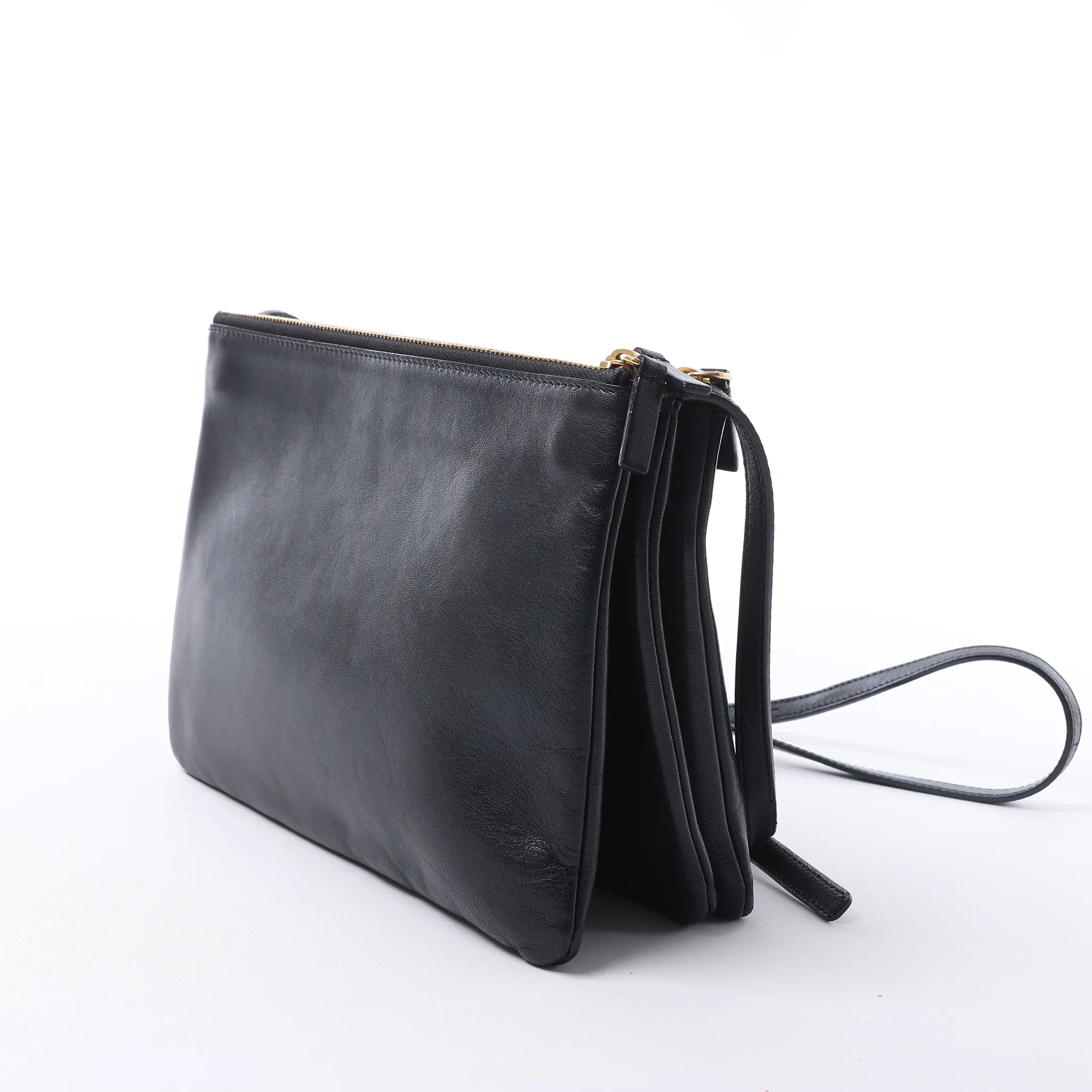 Celine Trio Large Leather Crossbody bag in Black