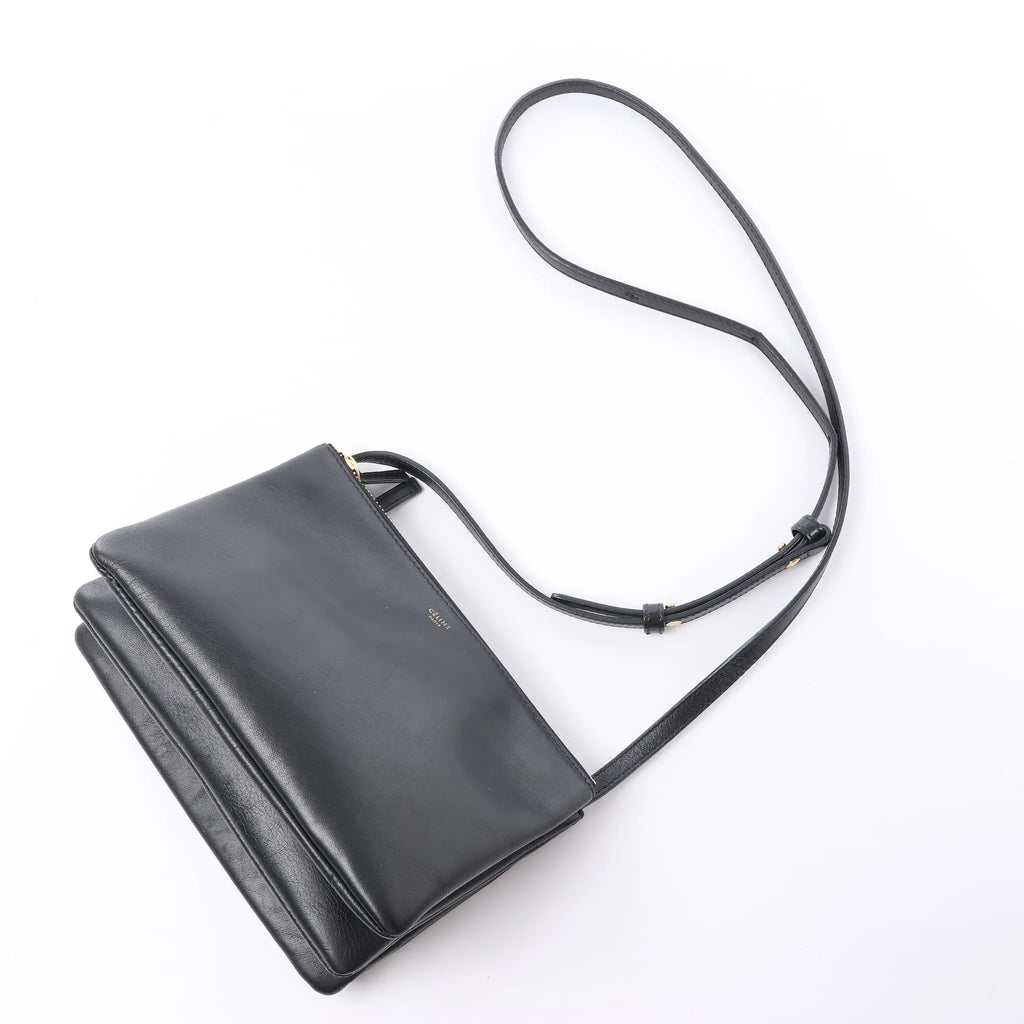 Celine Trio Small Leather Crossbody bag in Black