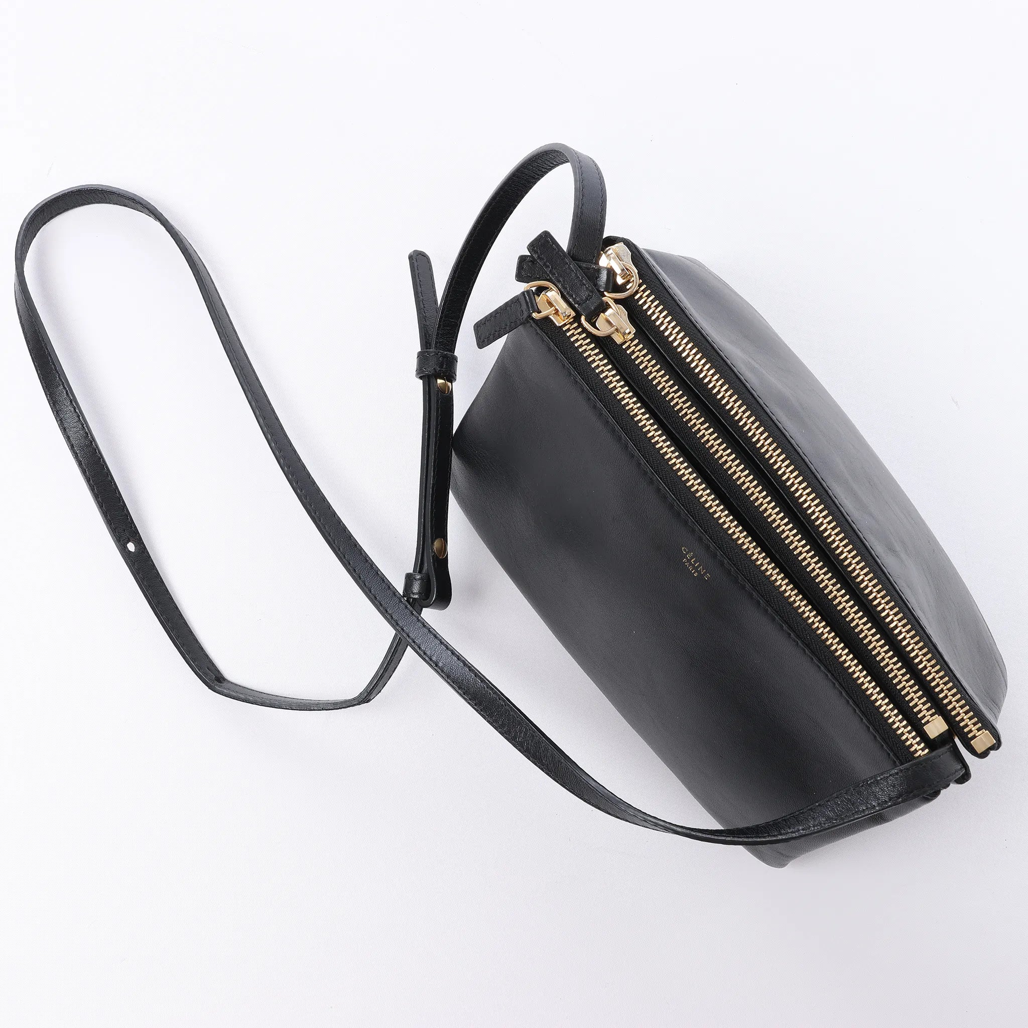 Celine Trio Small Leather Crossbody bag in Black