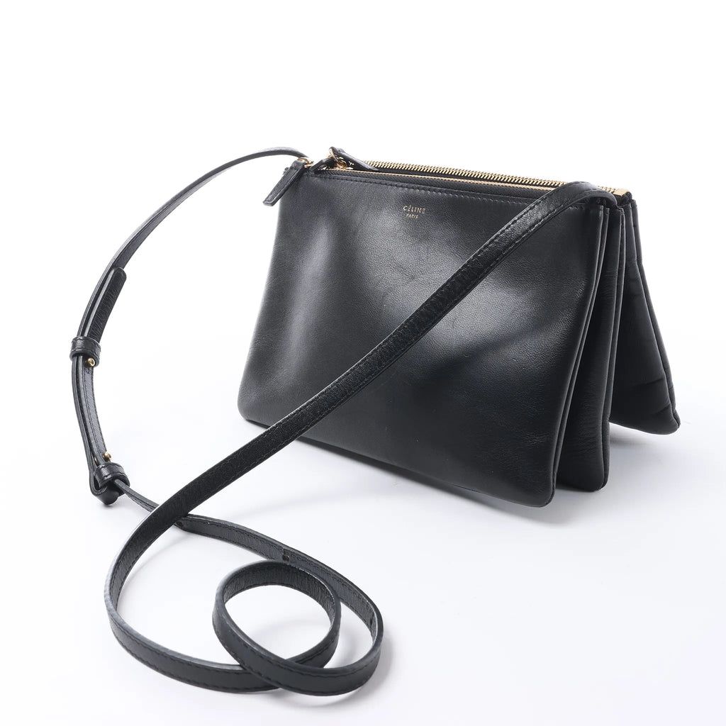 Celine Trio Small Leather Crossbody bag in Black