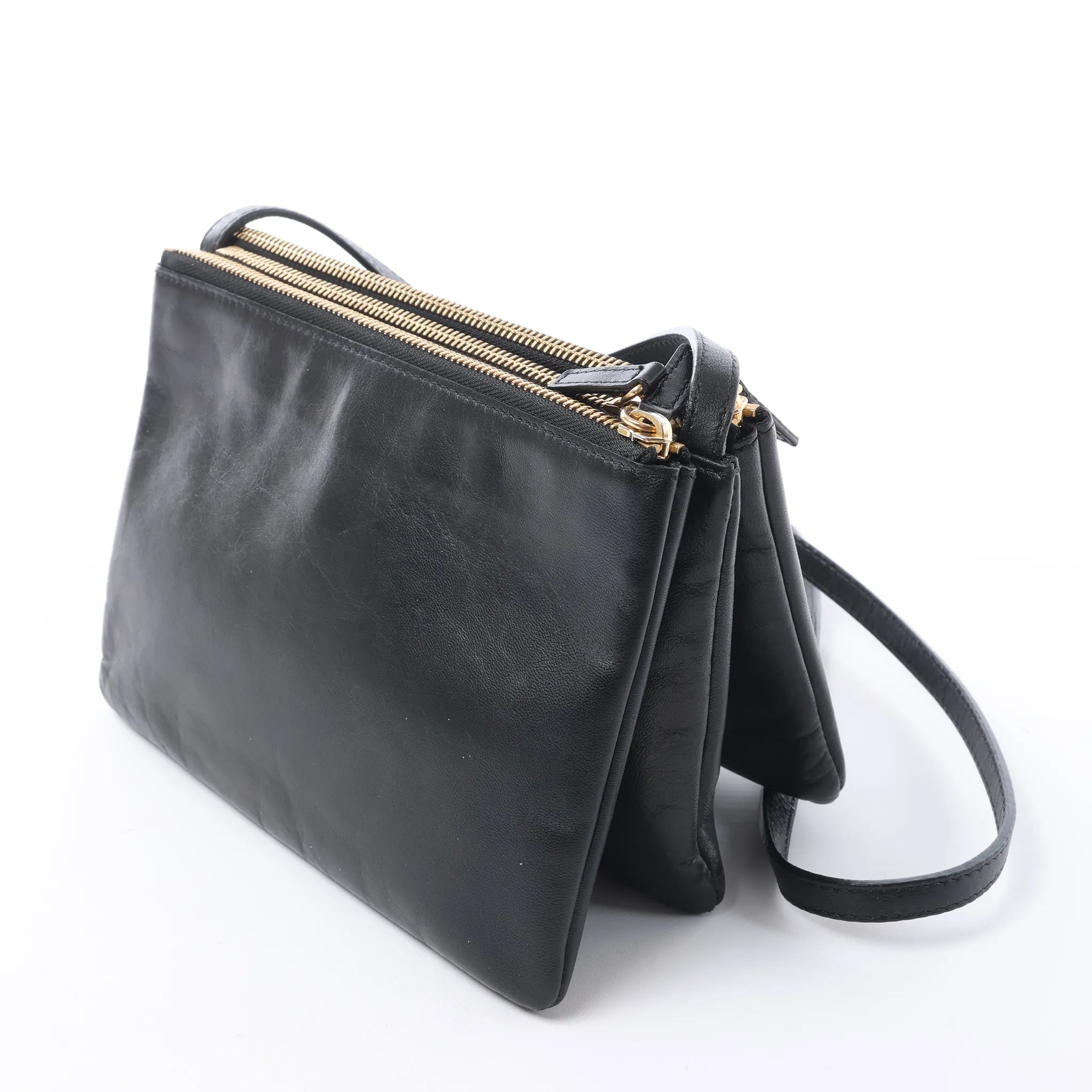 Celine Trio Small Leather Crossbody bag in Black