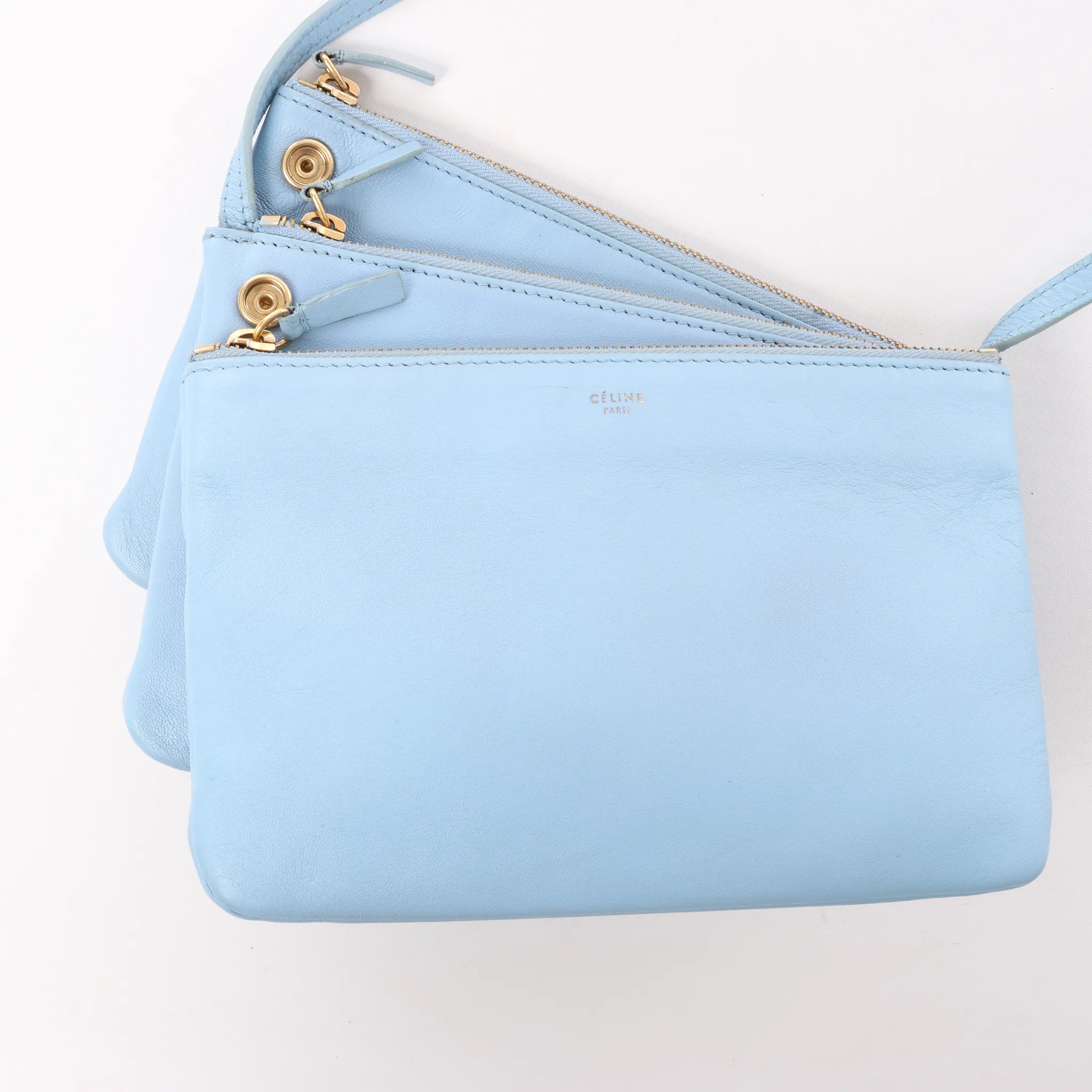 Celine Trio Small Leather Crossbody bag in Blue