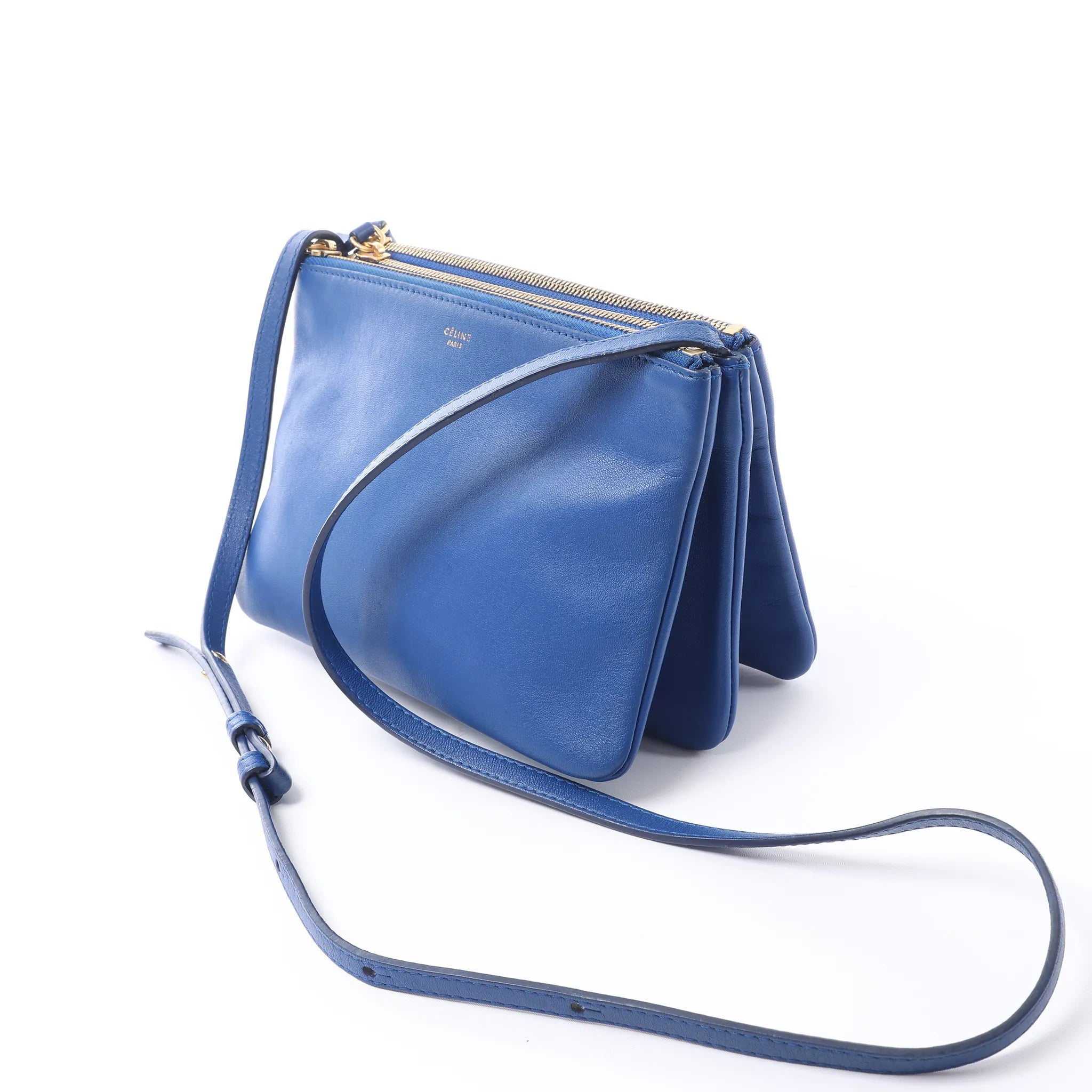 Celine Trio Small Leather Crossbody bag in Blue