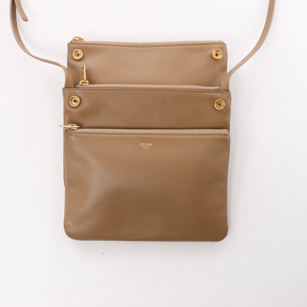 Celine Trio Small Leather Crossbody bag in Brown