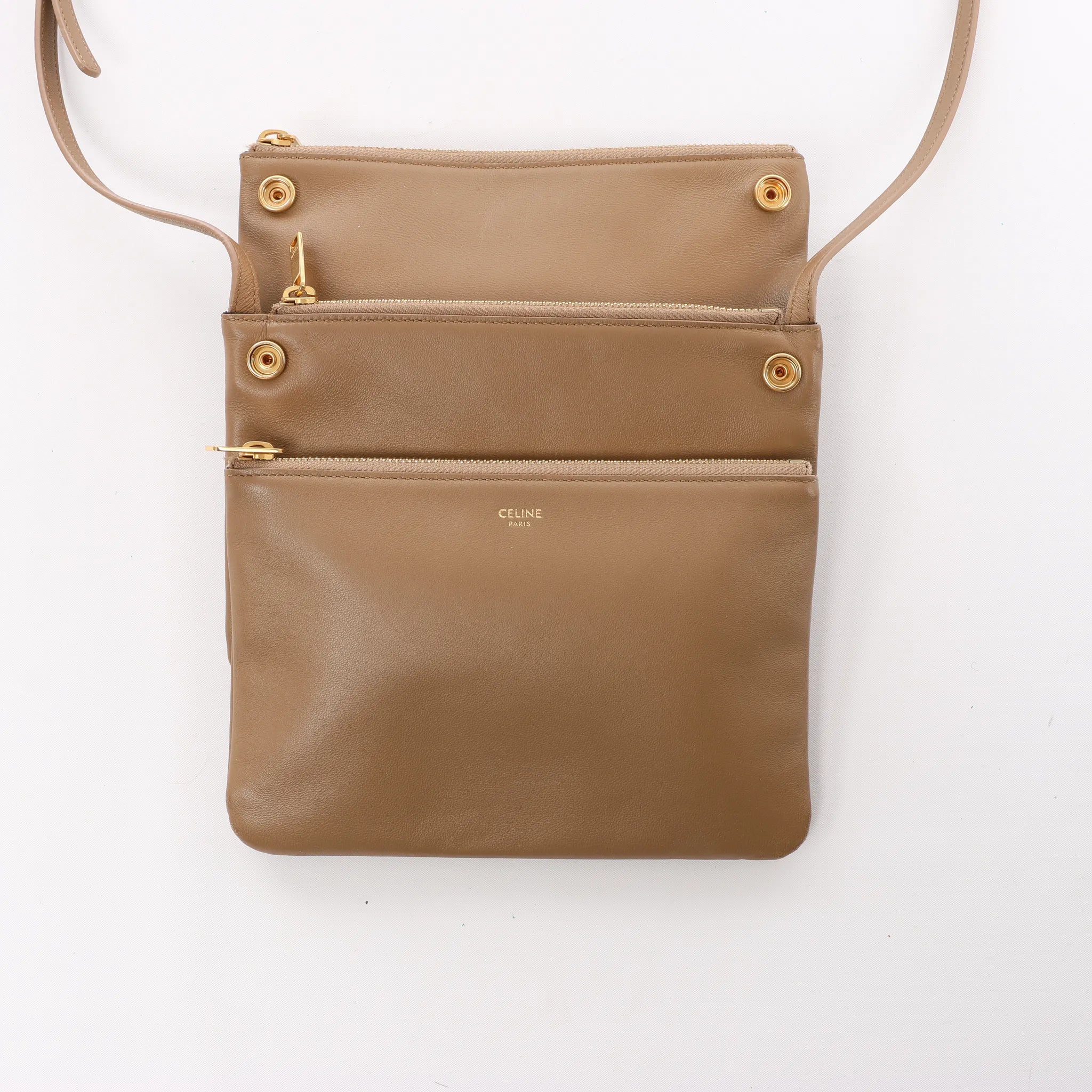 Celine Trio Small Leather Crossbody bag in Brown