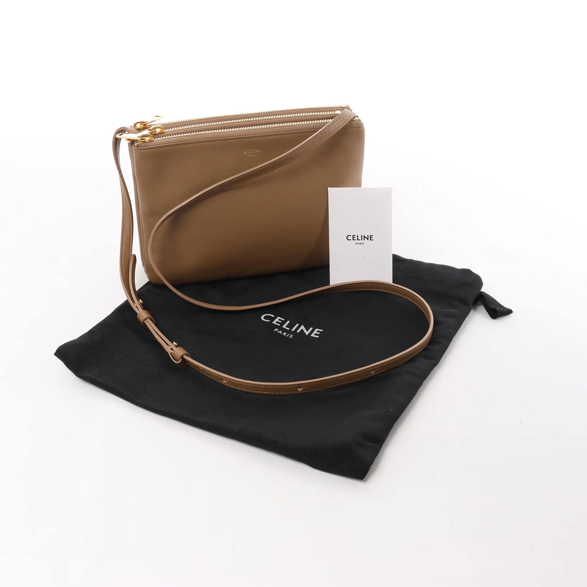 Celine Trio Small Leather Crossbody bag in Brown