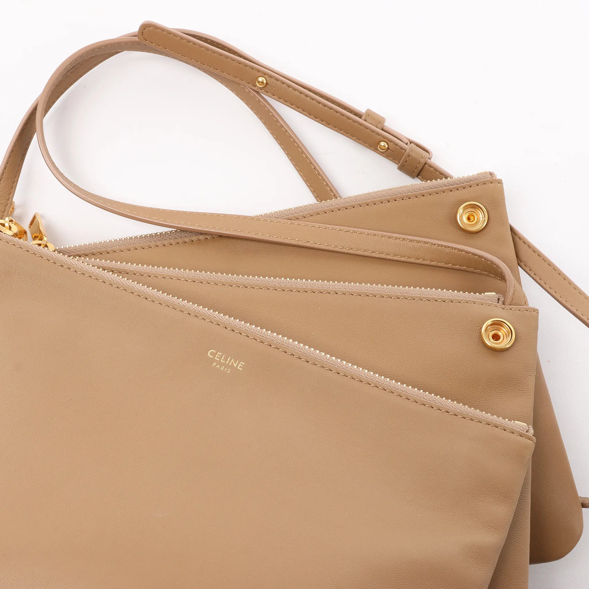 Celine Trio Large Leather Crossbody bag in Beige