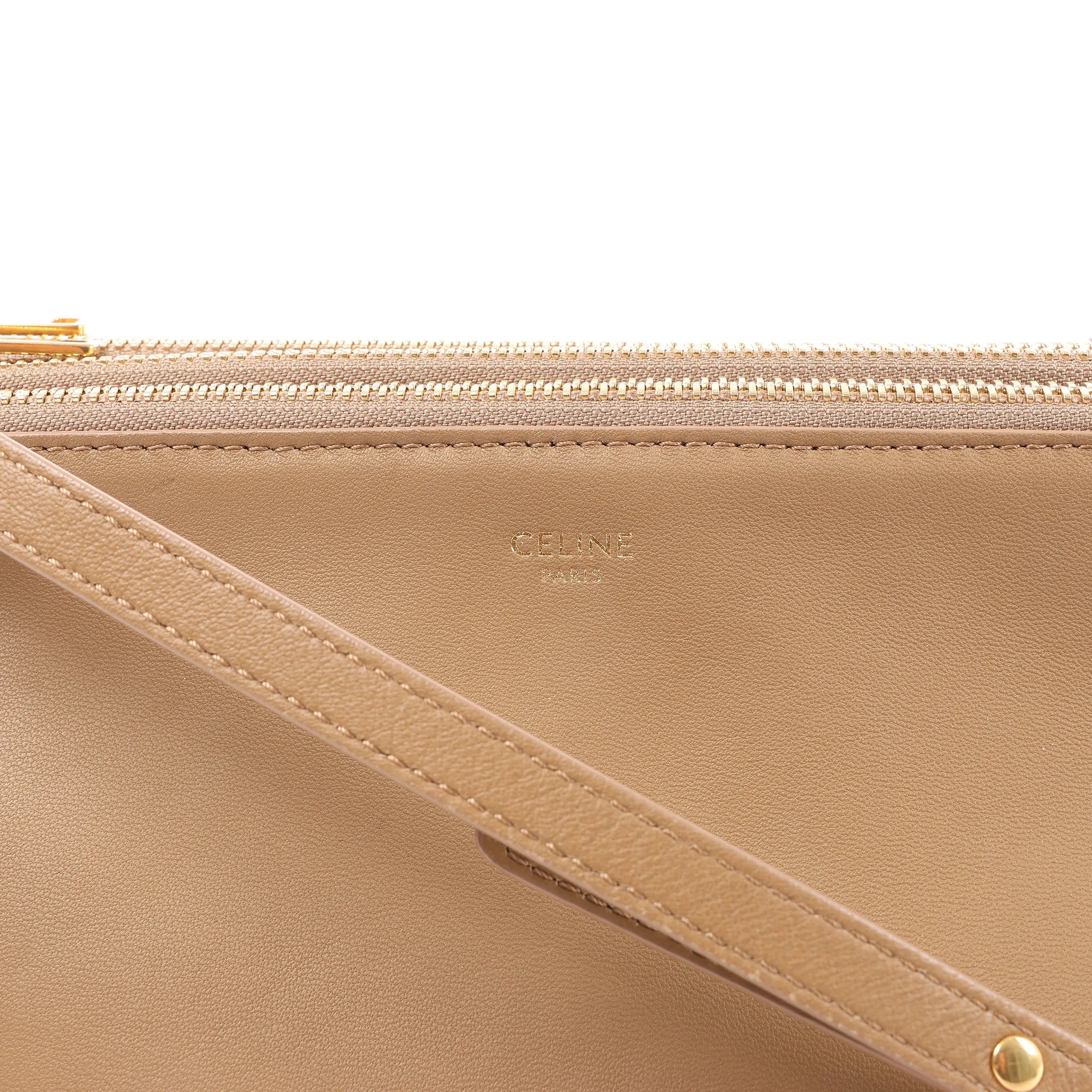 Celine Trio Large Leather Crossbody bag in Beige