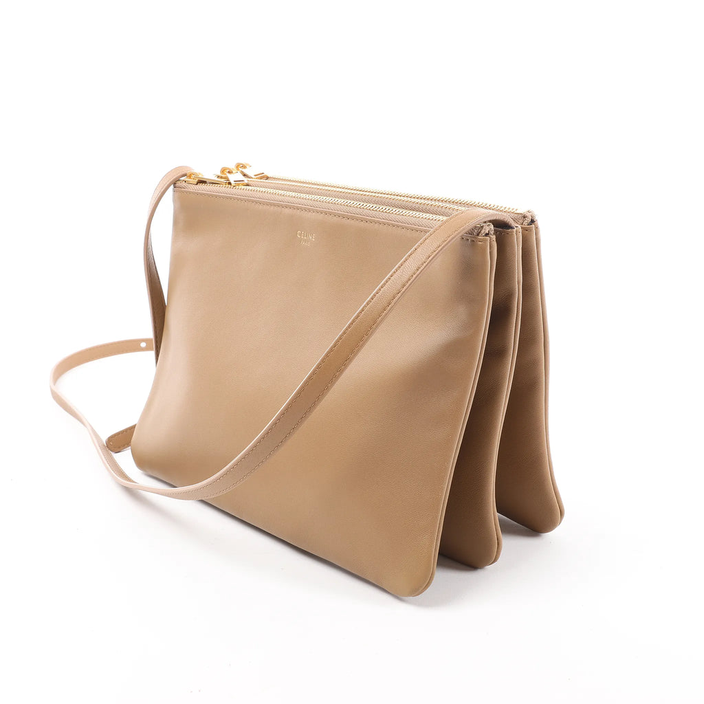 Celine Trio Large Leather Crossbody bag in Beige