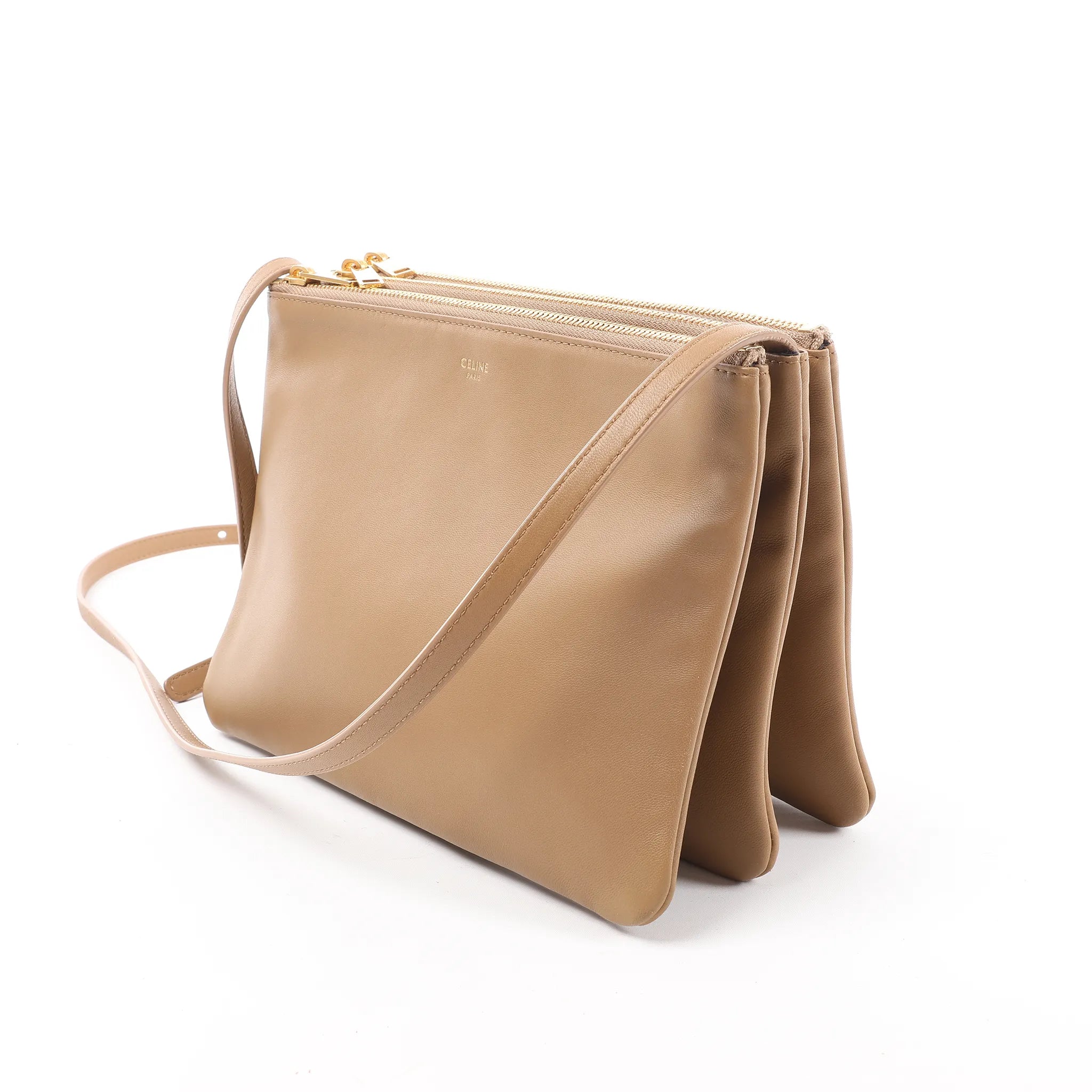 Celine Trio Large Leather Crossbody bag in Beige