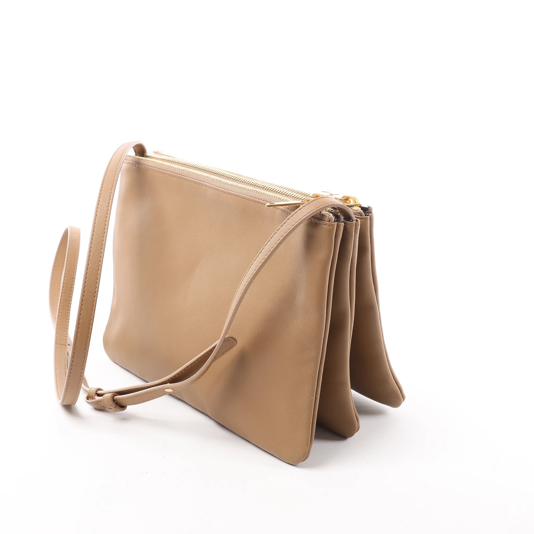 Celine Trio Large Leather Crossbody bag in Beige