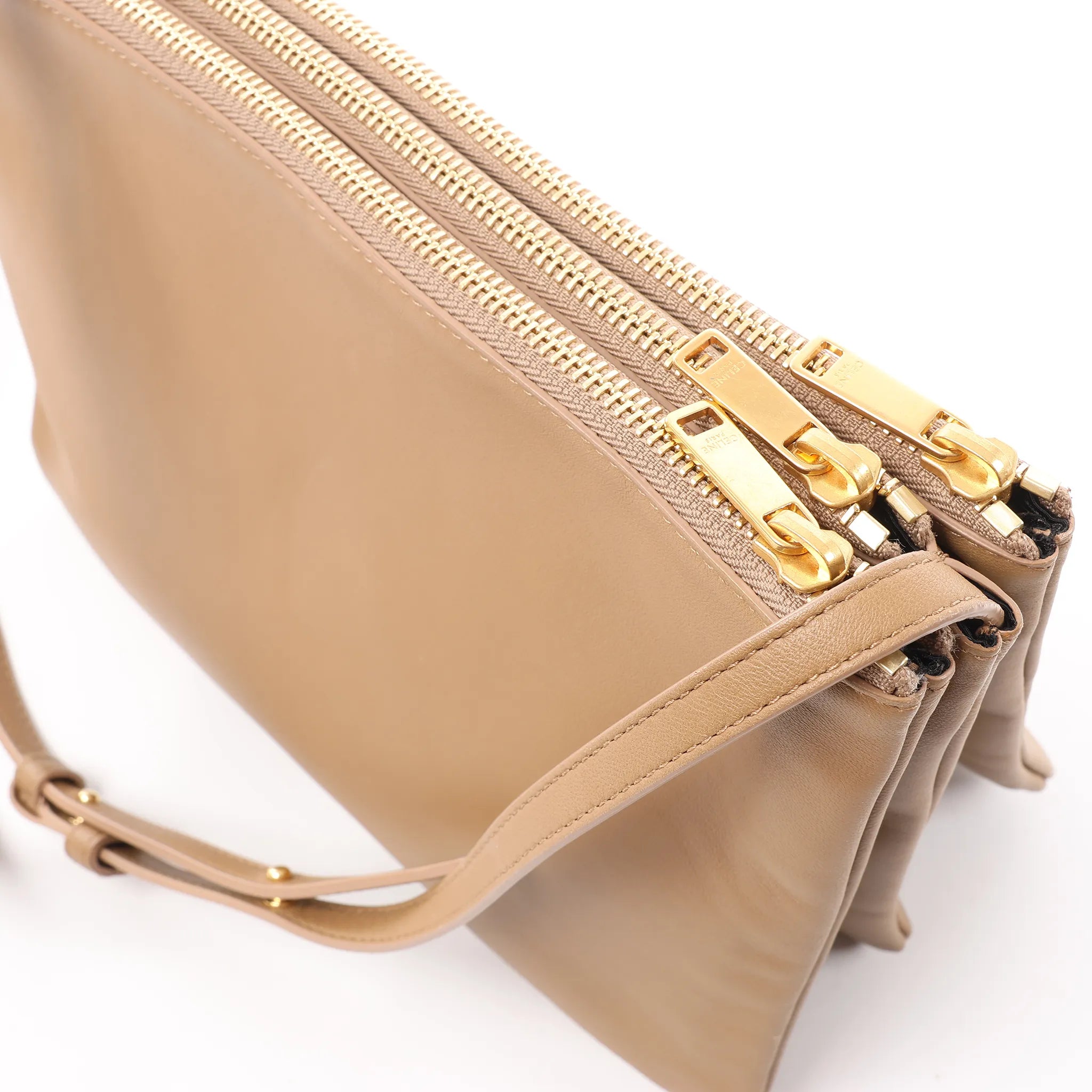 Celine Trio Large Leather Crossbody bag in Beige