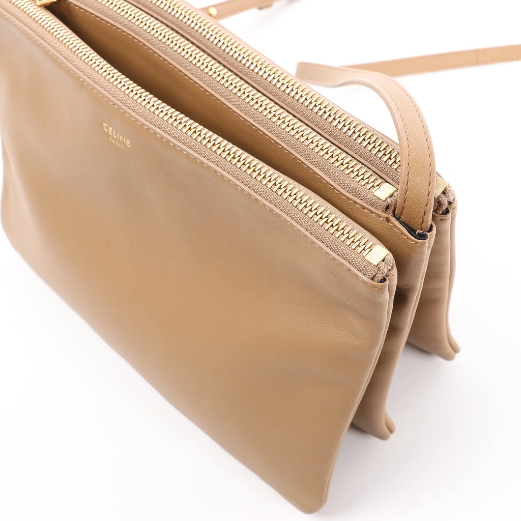 Celine Trio Large Leather Crossbody bag in Beige