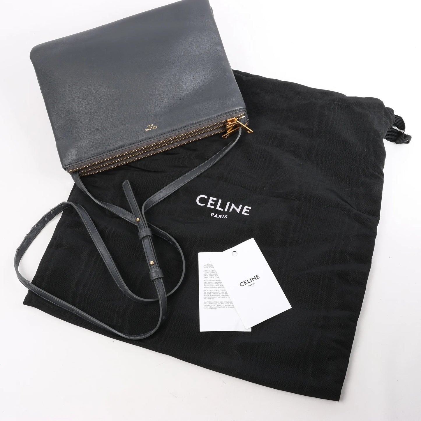 Celine Trio Large Leather Crossbody bag in Gray