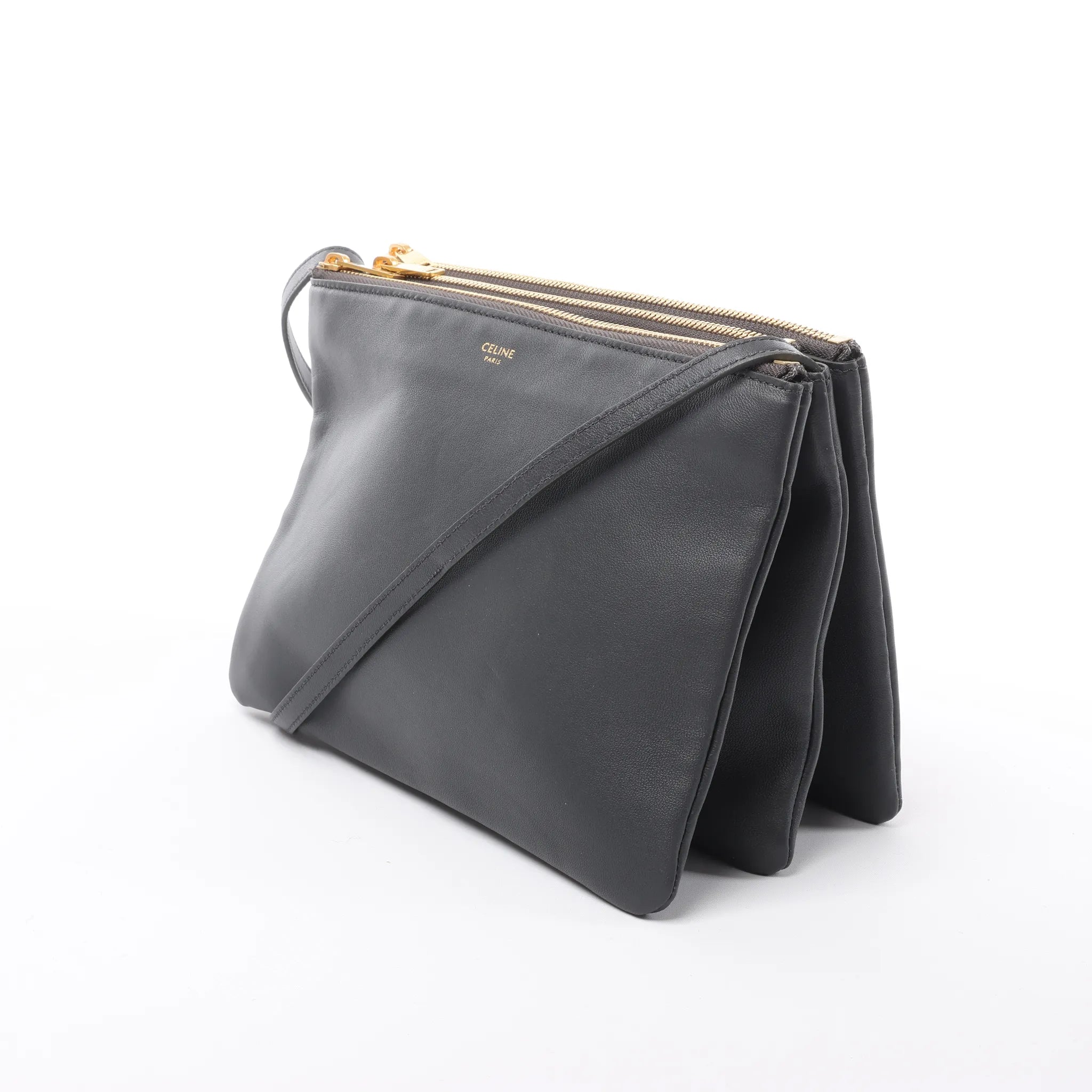 Celine Trio Large Leather Crossbody bag in Black