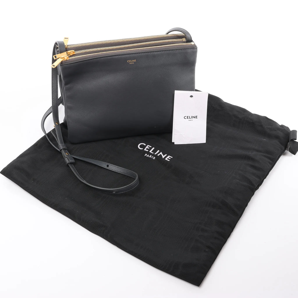 Celine Trio Large Leather Crossbody bag in Black