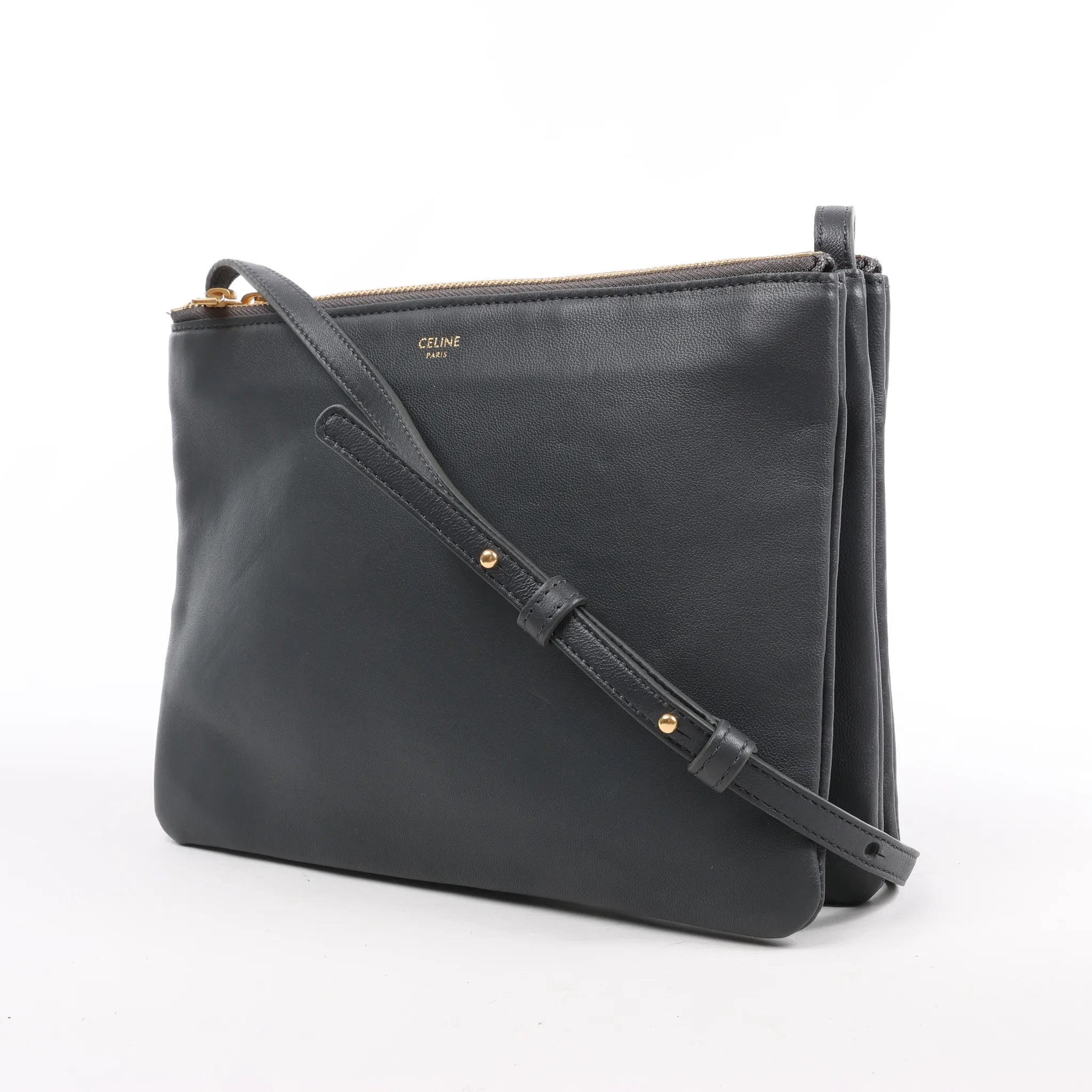 Celine Trio Large Leather Crossbody bag in Black