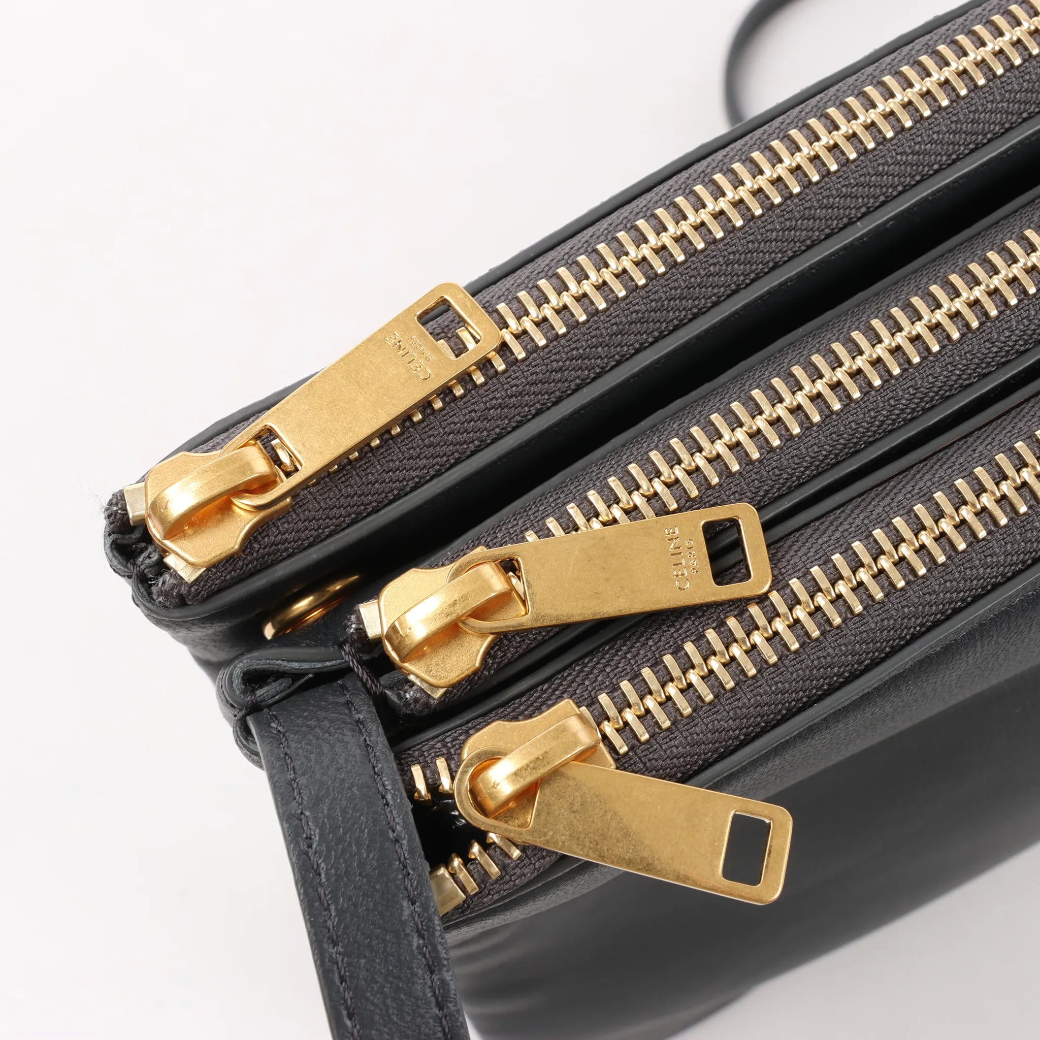 Celine Trio Large Leather Crossbody bag in Black