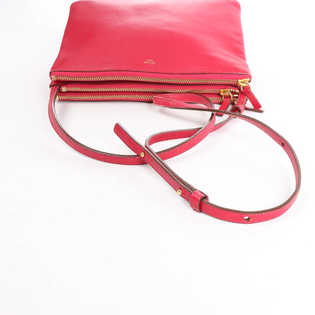 Celine Trio Large Leather Crossbody bag in Pink