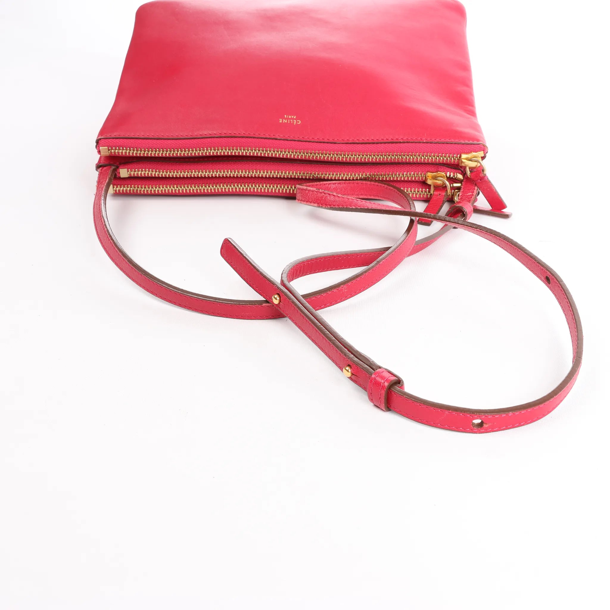 Celine Trio Large Leather Crossbody bag in Pink