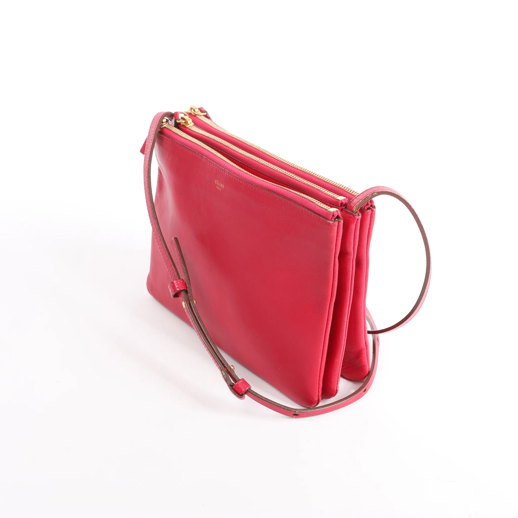 Celine Trio Large Leather Crossbody bag in Pink
