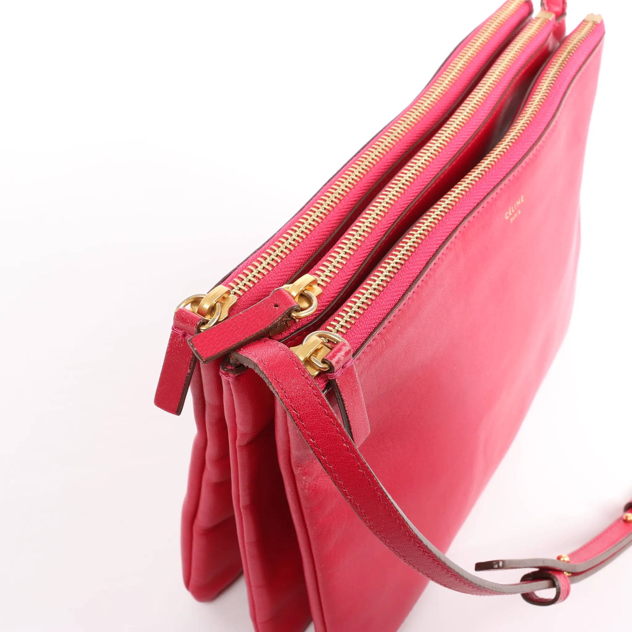 Celine Trio Large Leather Crossbody bag in Pink
