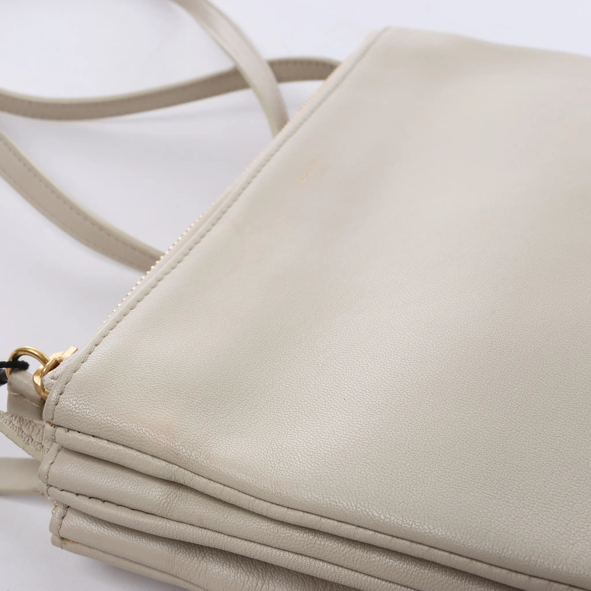 Celine Trio Small Leather Crossbody bag in Ecru