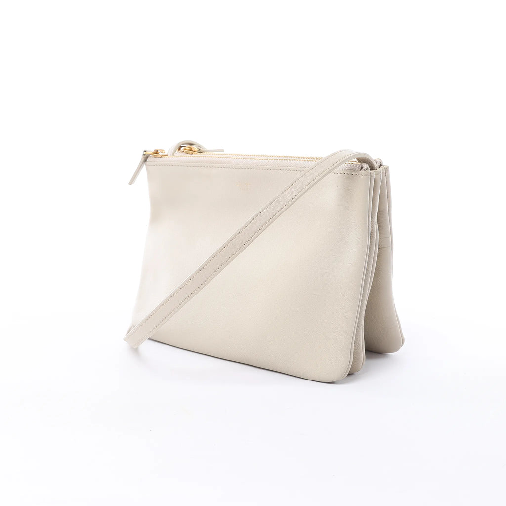Celine Trio Small Leather Crossbody bag in Ecru