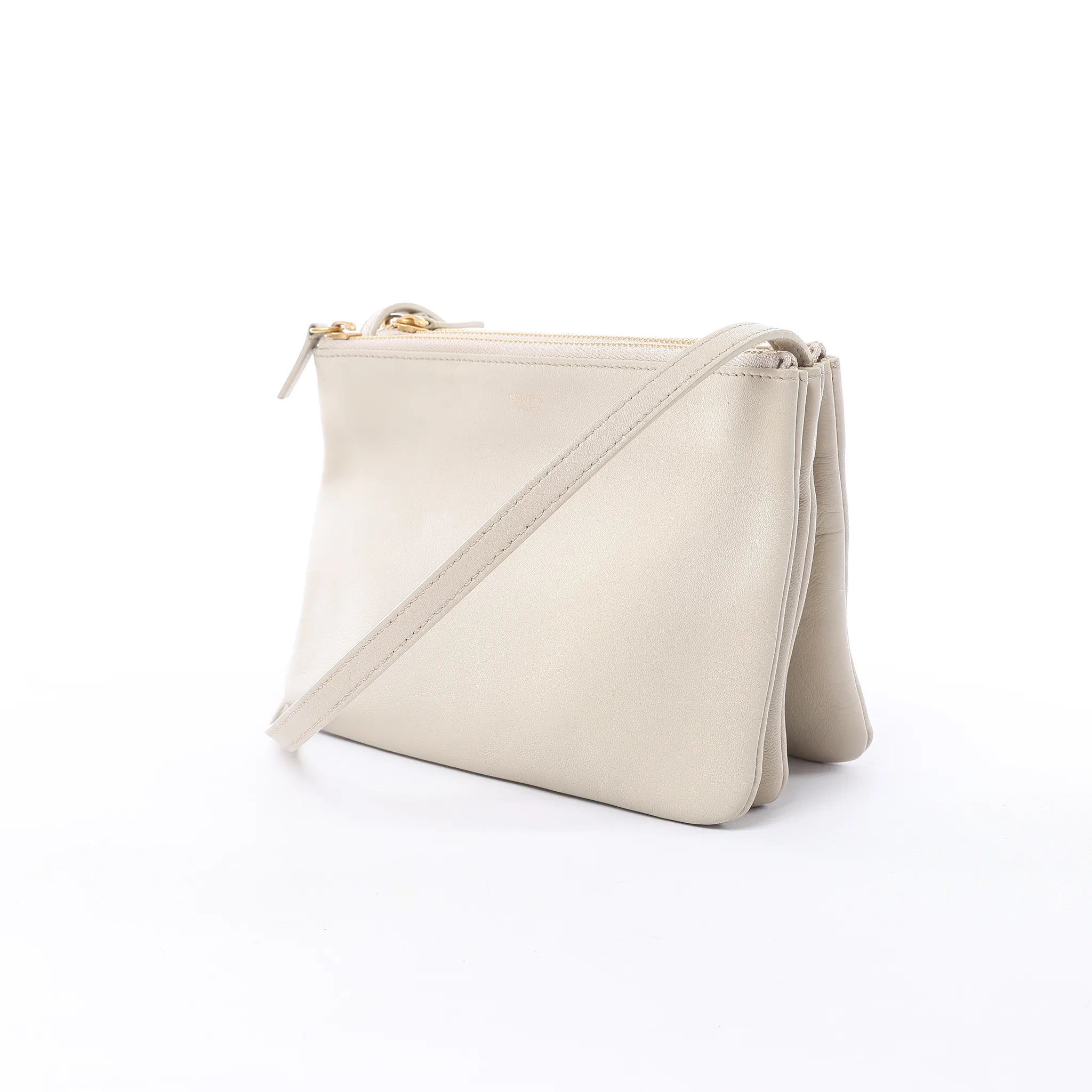 Celine Trio Small Leather Crossbody bag in Ecru