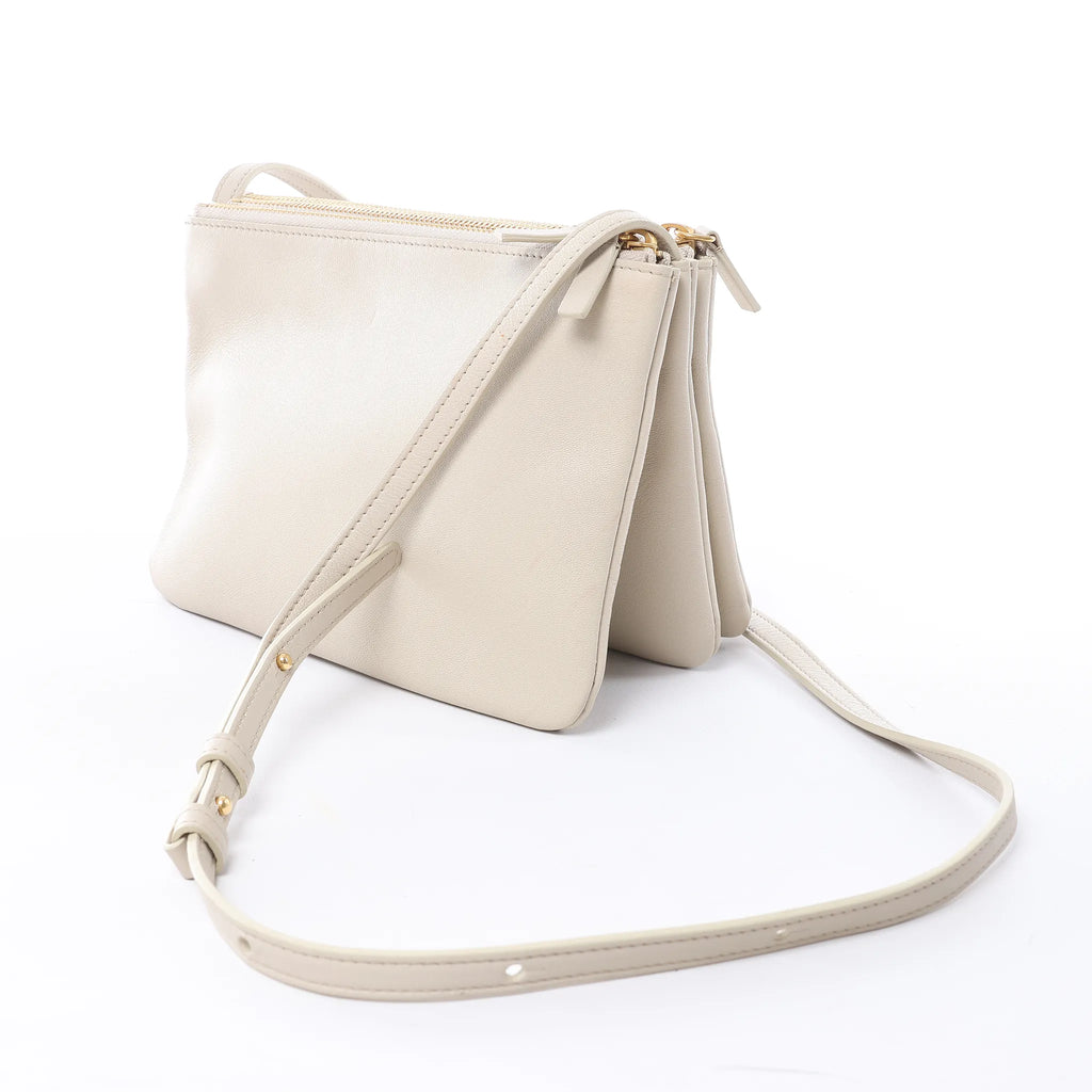 Celine Trio Small Leather Crossbody bag in Ecru