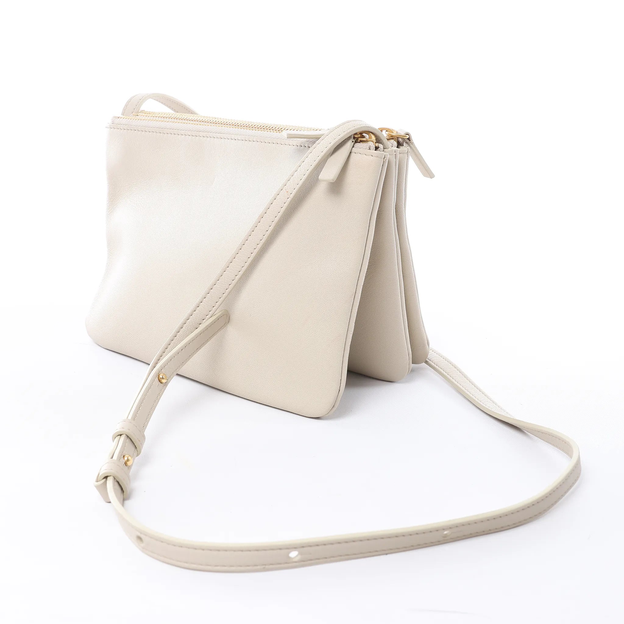 Celine Trio Small Leather Crossbody bag in Ecru