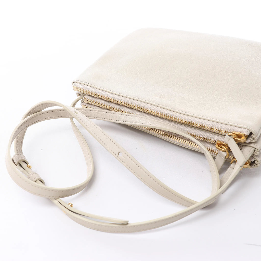 Celine Trio Small Leather Crossbody bag in Ecru