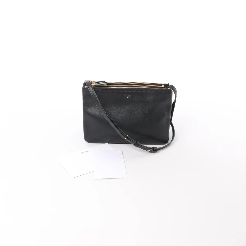 Celine Trio Small Leather Crossbody bag in Black