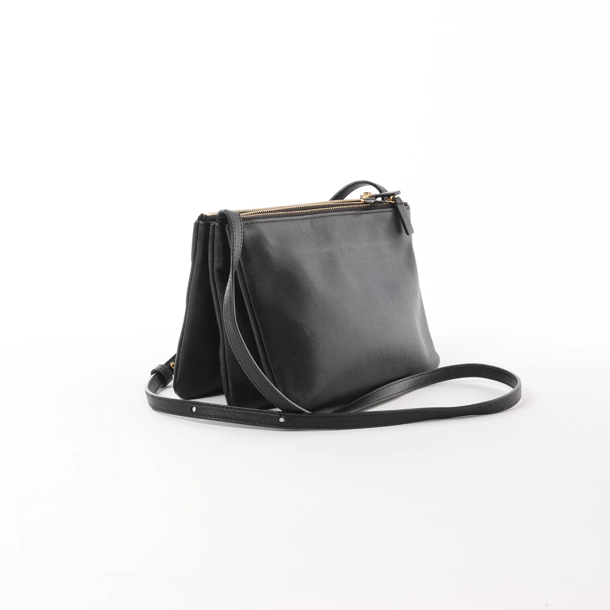 Celine Trio Small Leather Crossbody bag in Black