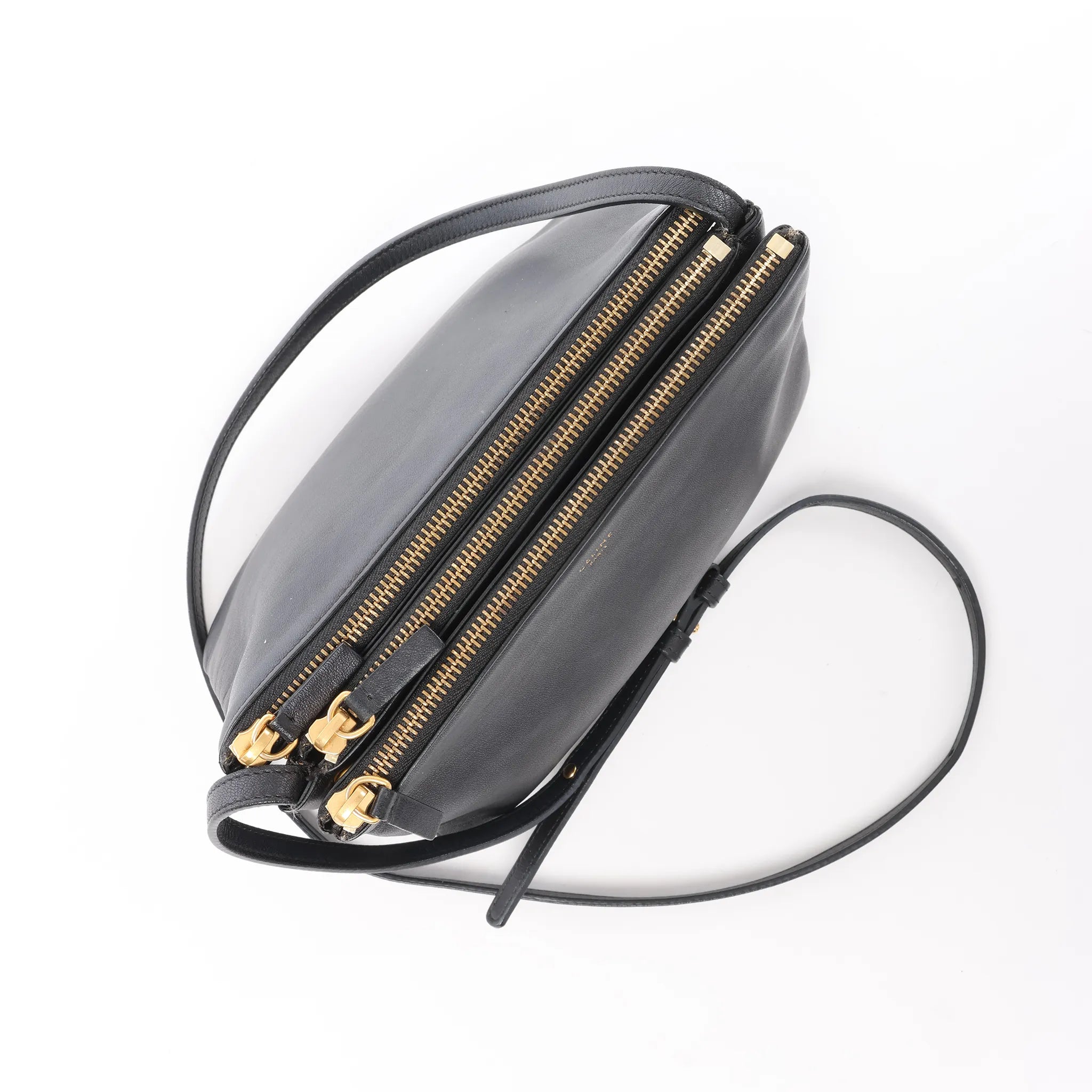 Celine Trio Small Leather Crossbody bag in Black