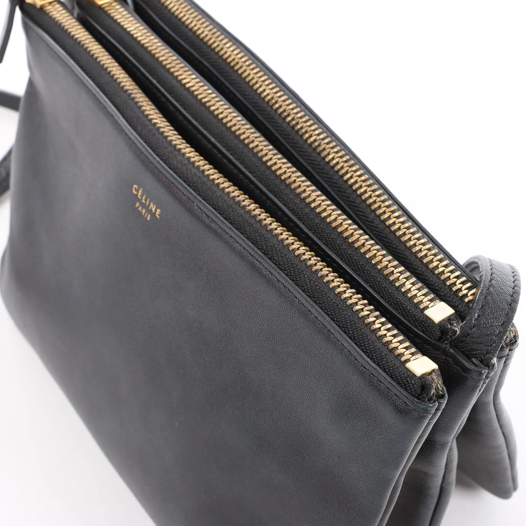 Celine Trio Small Leather Crossbody bag in Black